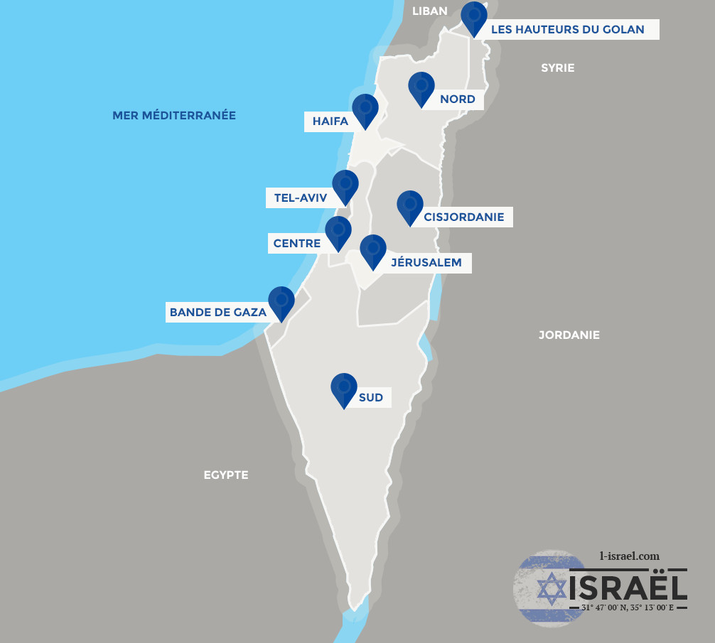 Carte des régions d'Israel